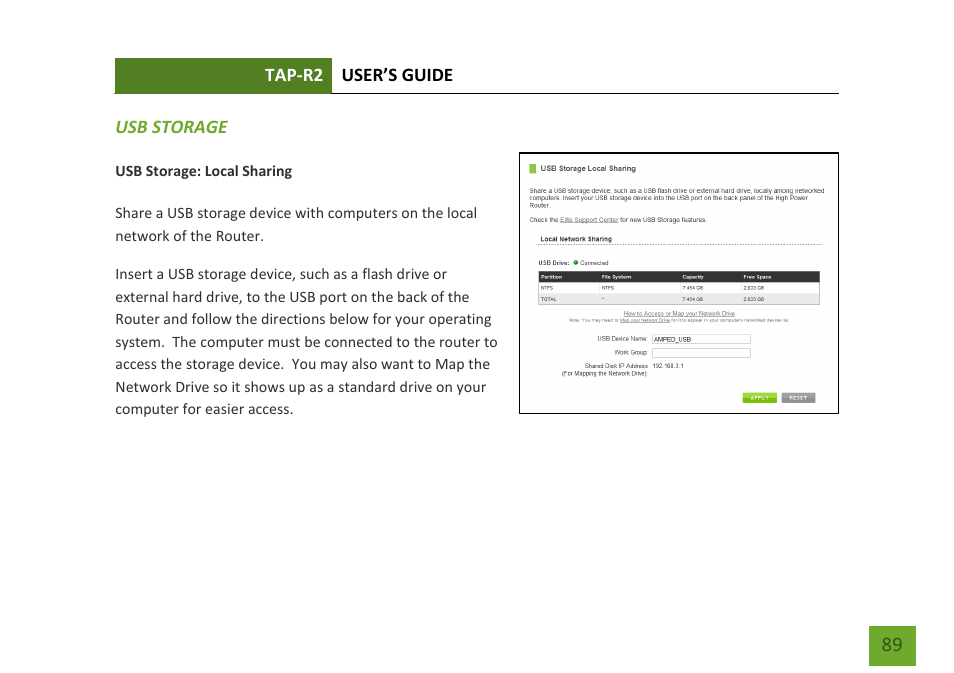 Usb storage, Local sharing | Amped Wireless TAP-R2 - High Power Touch Screen AC750 Wi-Fi Router User Manual | Page 90 / 149