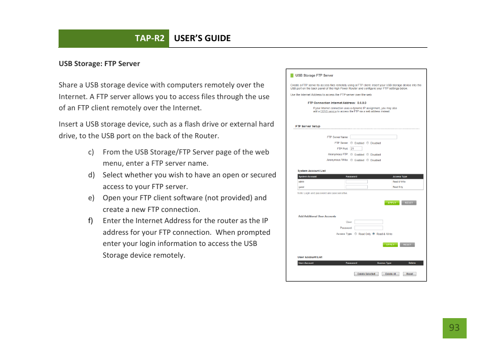 Ftp server | Amped Wireless TAP-R2 - High Power Touch Screen AC750 Wi-Fi Router User Manual | Page 94 / 149