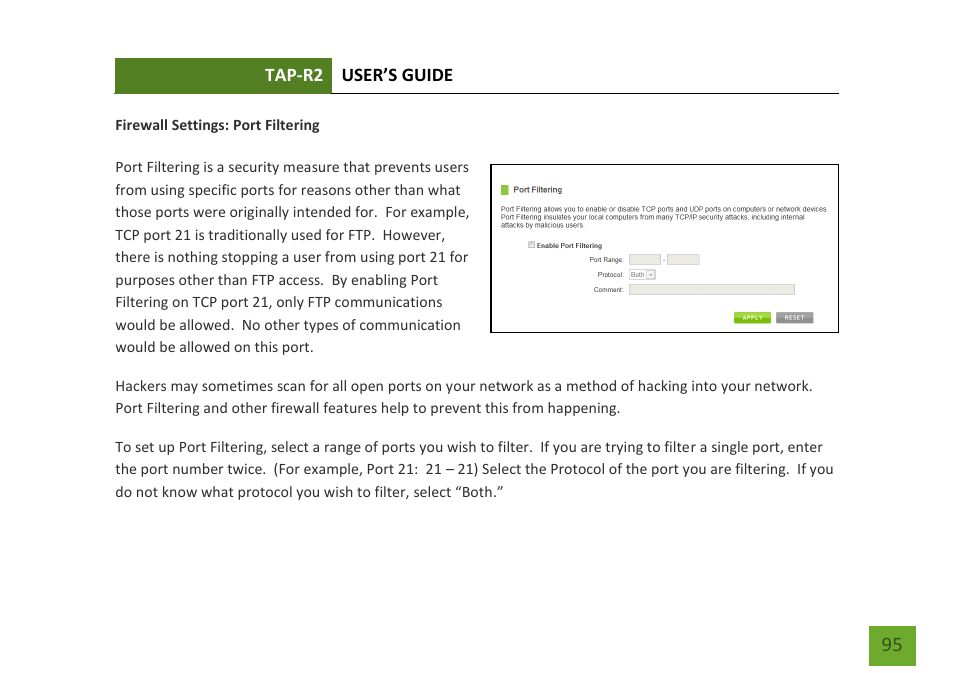 Port filtering | Amped Wireless TAP-R2 - High Power Touch Screen AC750 Wi-Fi Router User Manual | Page 96 / 149