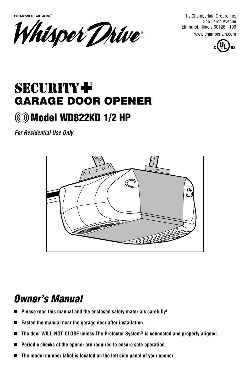 Chamberlain WHISPER DRIVE WD822KD User Manual | 40 pages