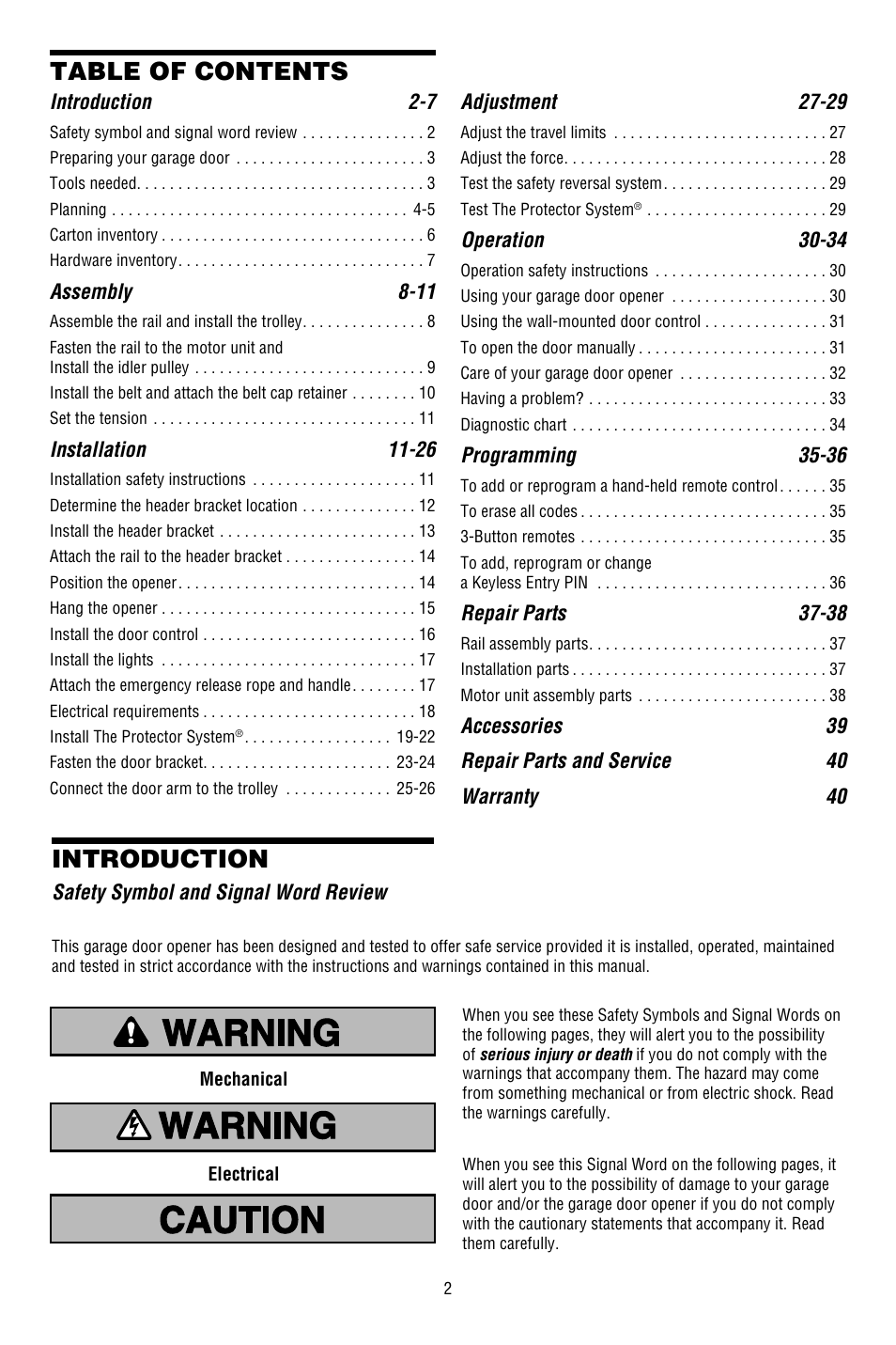 Chamberlain WHISPER DRIVE WD822KD User Manual | Page 2 / 40