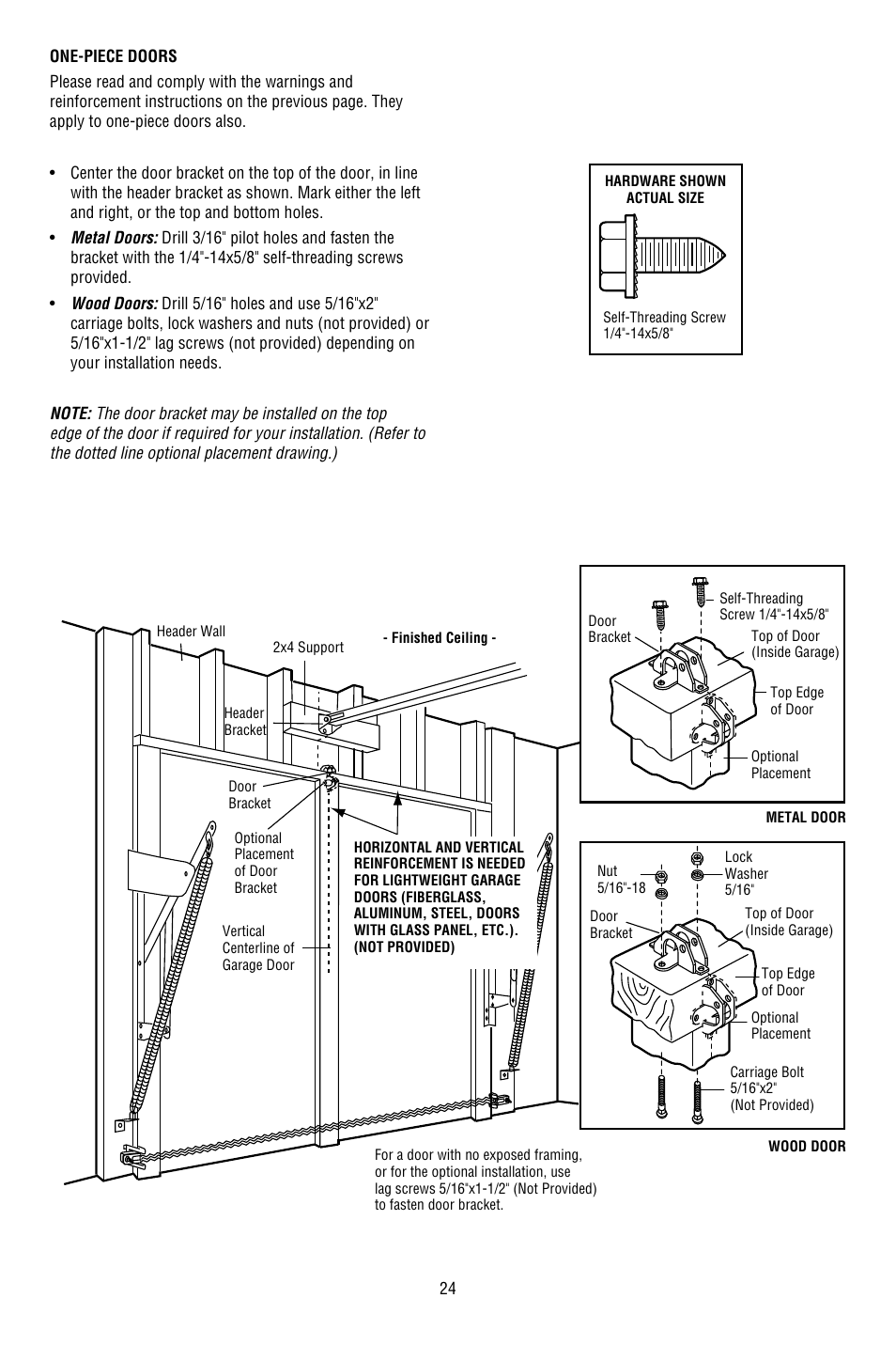 One-piece doors | Chamberlain WHISPER DRIVE WD822KD User Manual | Page 24 / 40