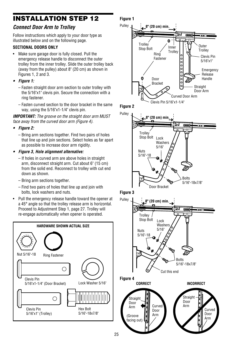 Connect door arm to trolley, Installation step 12 | Chamberlain WHISPER DRIVE WD822KD User Manual | Page 25 / 40