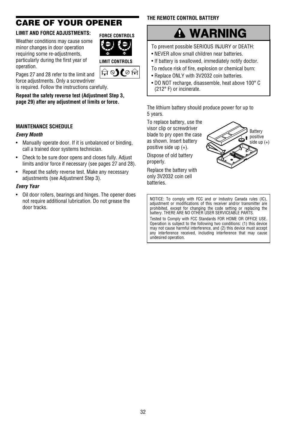 Care of your opener | Chamberlain WHISPER DRIVE WD822KD User Manual | Page 32 / 40