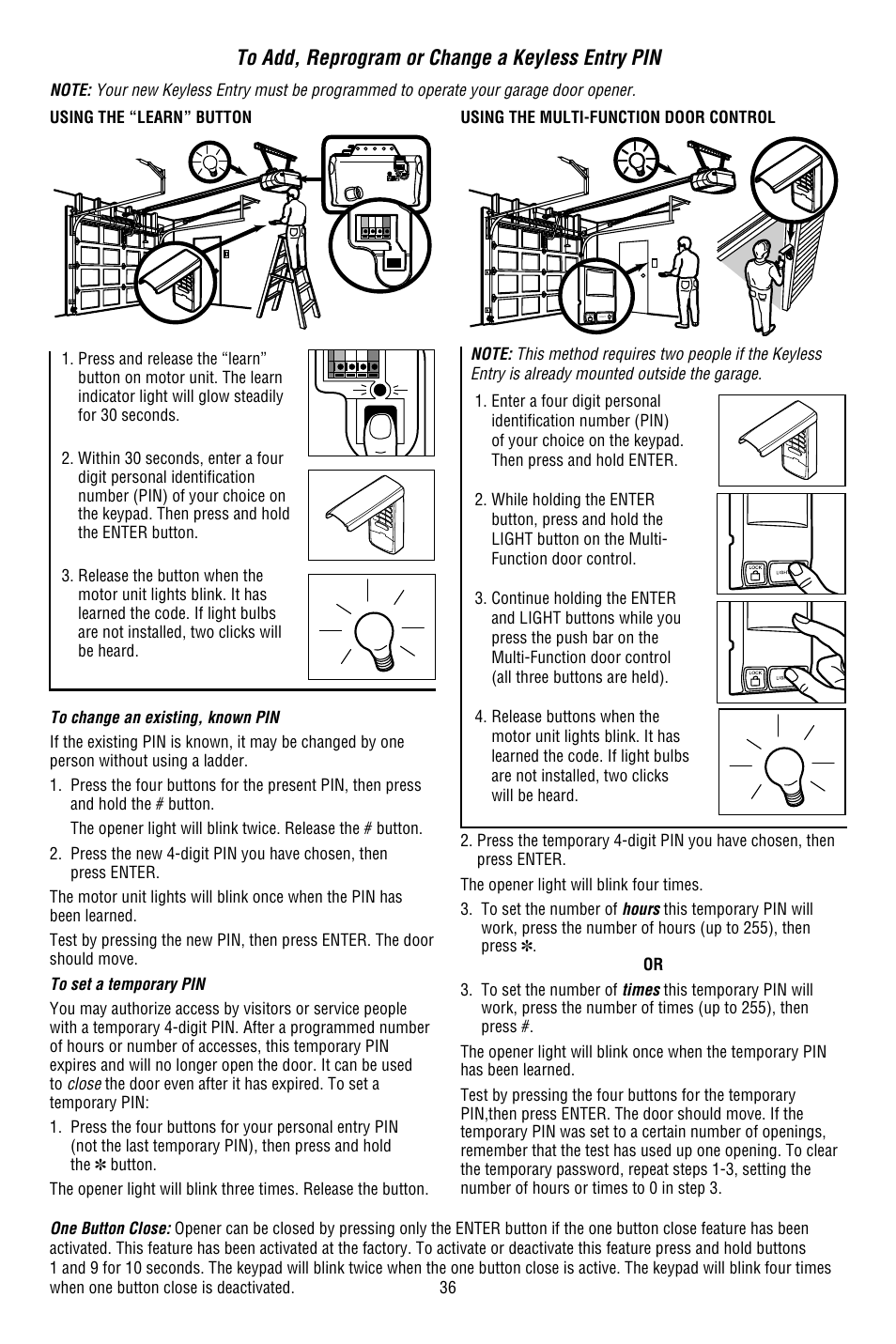 To add, reprogram or change a keyless entry pin | Chamberlain WHISPER DRIVE WD822KD User Manual | Page 36 / 40