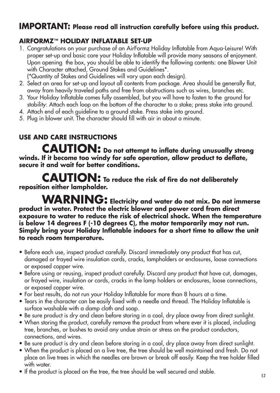 Caution, Warning, Important | Aqua Leisure Standard Characters User Manual | Page 2 / 12
