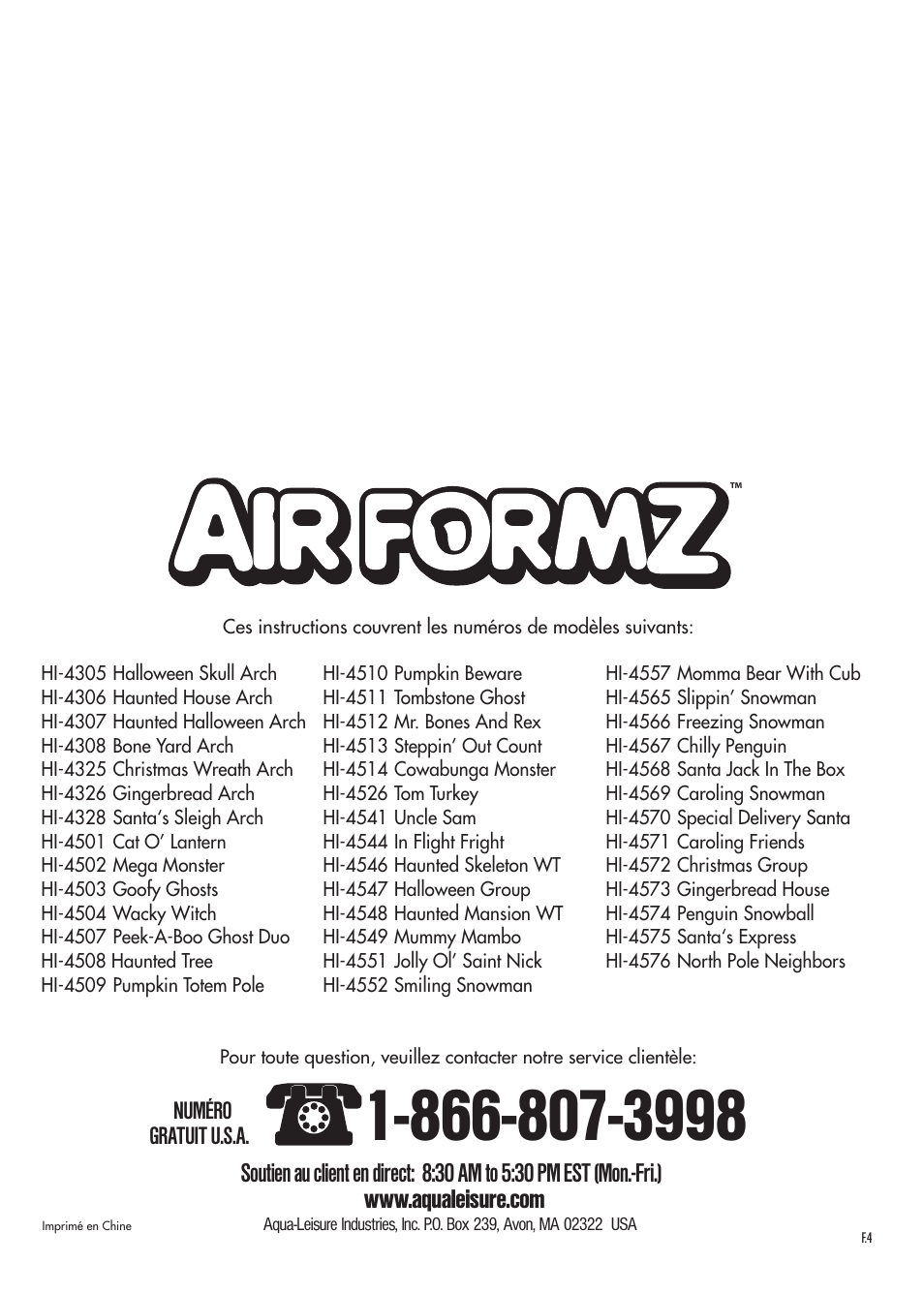 Numéro gratuit u.s.a | Aqua Leisure Standard Characters User Manual | Page 8 / 12
