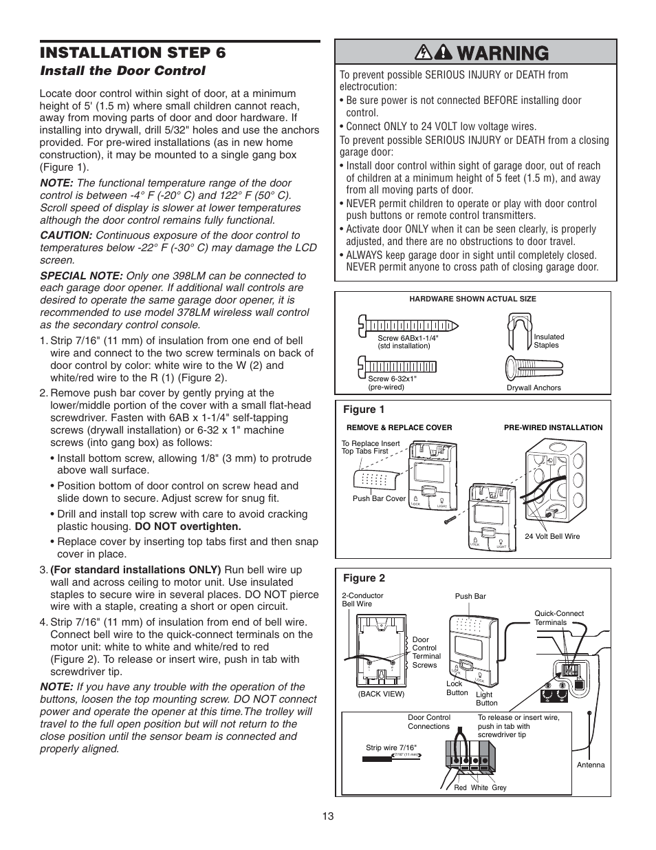 Step 6 install the door control, Installation step 6, Install the door control | Chamberlain 3585 3/4 User Manual | Page 13 / 40