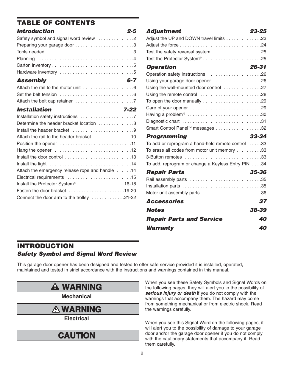 Chamberlain 3585 3/4 User Manual | Page 2 / 40