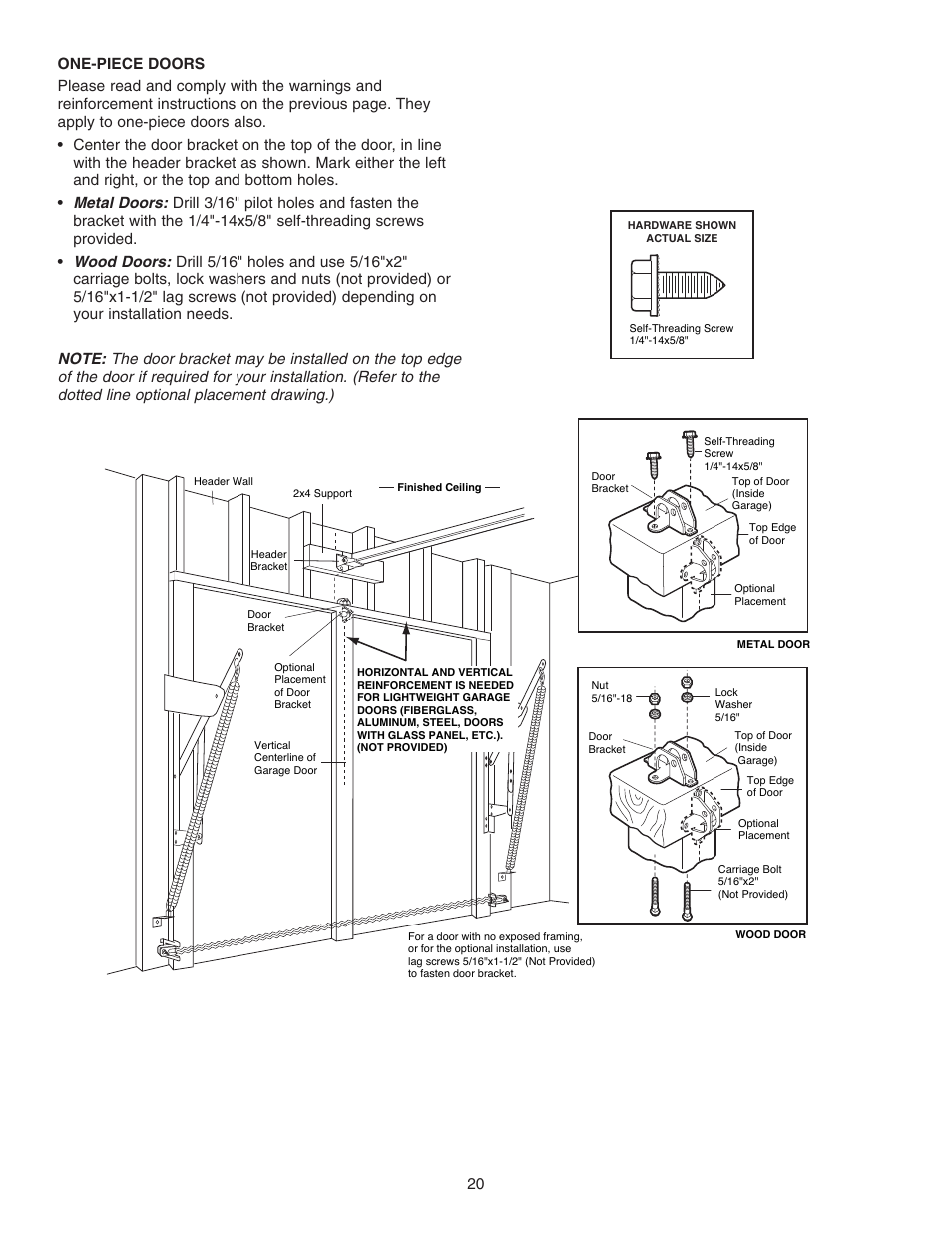 One-piece doors | Chamberlain 3585 3/4 User Manual | Page 20 / 40