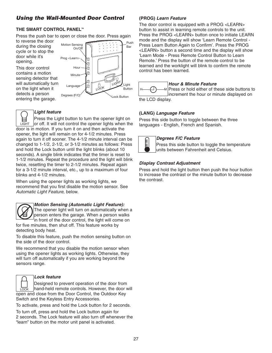 Using the wall-mounted door control | Chamberlain 3585 3/4 User Manual | Page 27 / 40