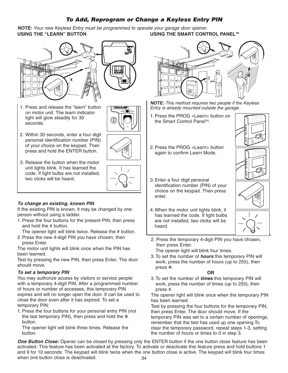 To add, reprogram or change a keyless entry pin | Chamberlain 3585 3/4 User Manual | Page 34 / 40