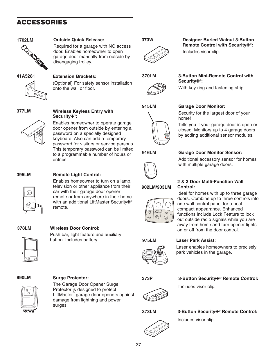 Accessories | Chamberlain 3585 3/4 User Manual | Page 37 / 40