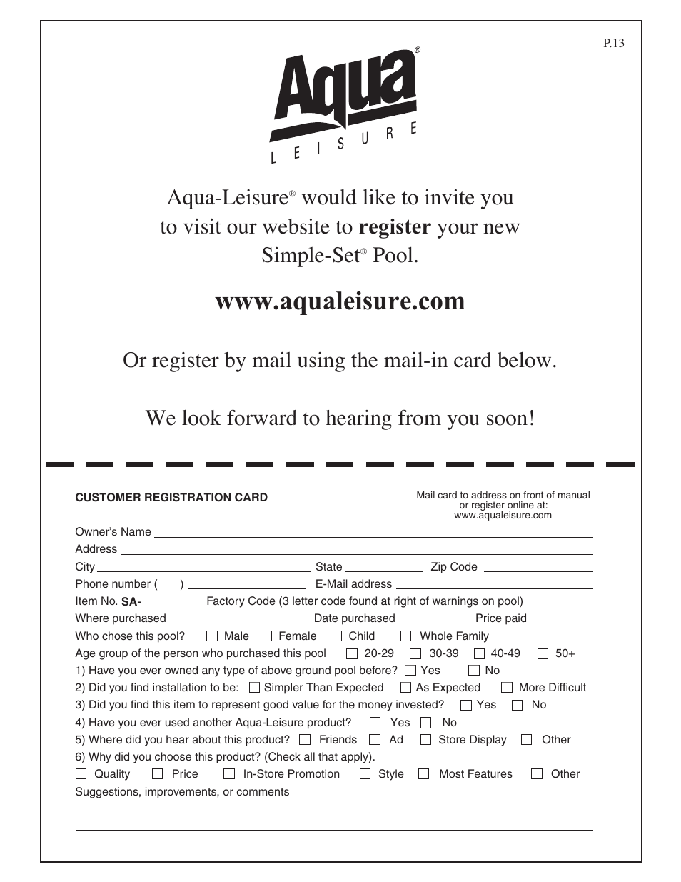 Aqua-leisure, Pool | Aqua Leisure Simple-Set Pool User Manual | Page 13 / 42