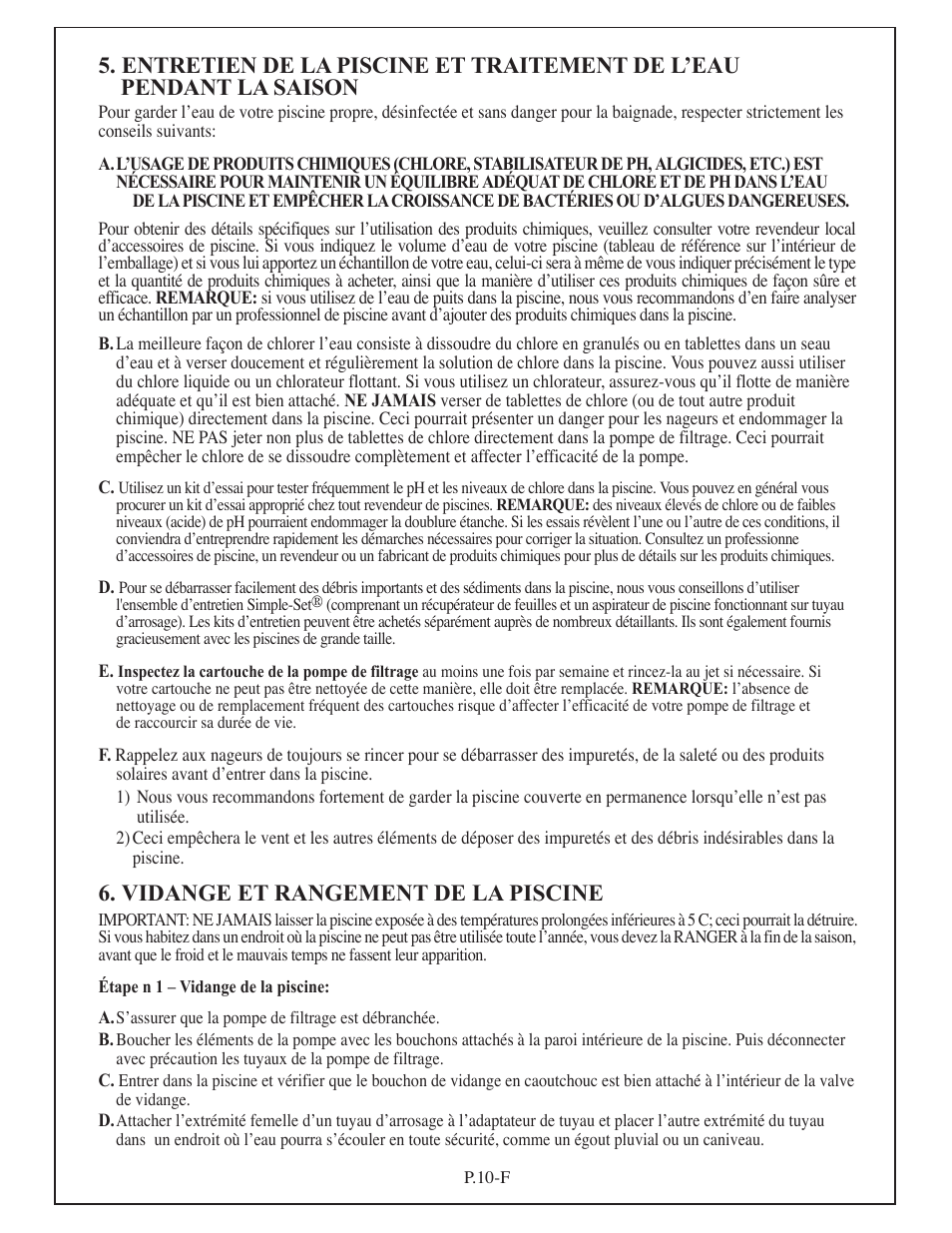Vidange et rangement de la piscine | Aqua Leisure Simple-Set Pool User Manual | Page 24 / 42