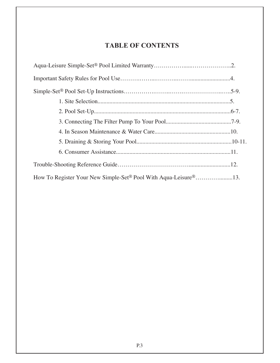 Aqua Leisure Simple-Set Pool User Manual | Page 3 / 42