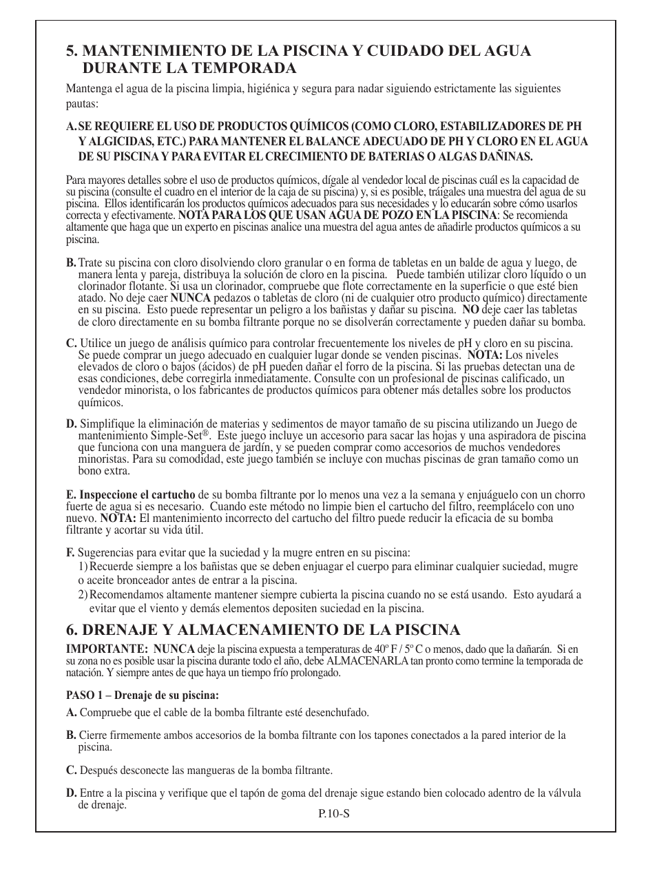 Drenaje y almacenamiento de la piscina | Aqua Leisure Simple-Set Pool User Manual | Page 38 / 42