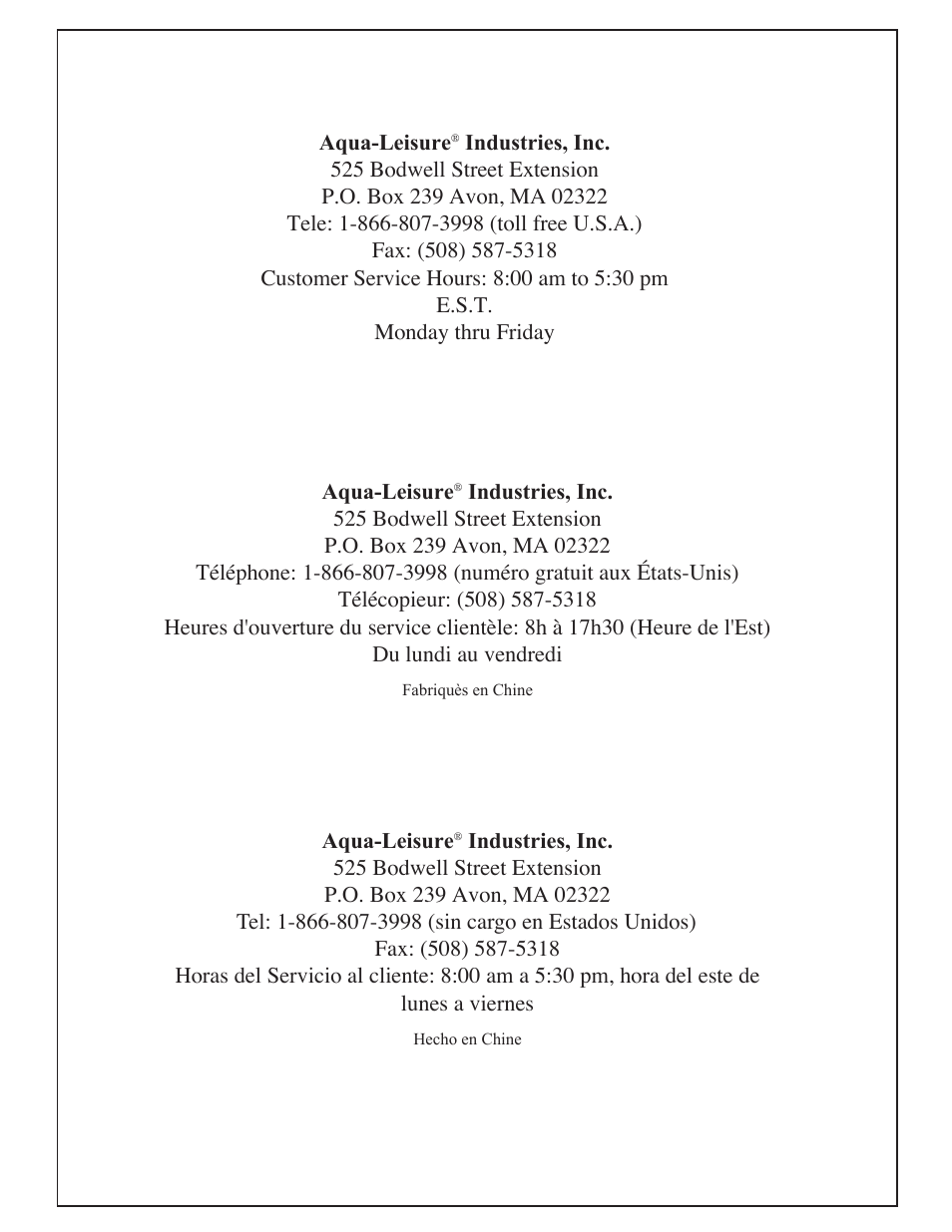 Aqua Leisure Simple-Set Pool User Manual | Page 42 / 42