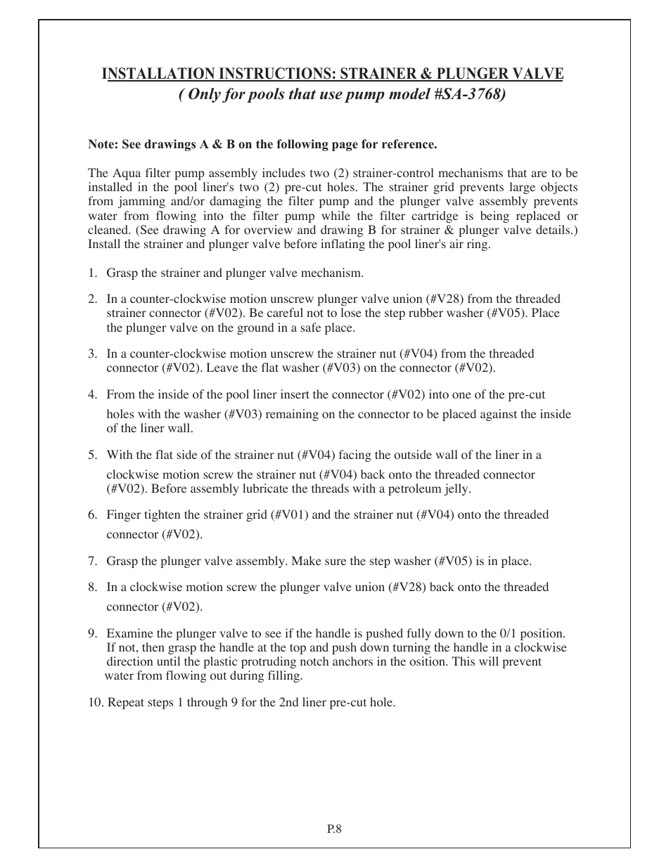 Only for pools that use pump model #sa-3768) | Aqua Leisure Simple-Set Pool User Manual | Page 8 / 42
