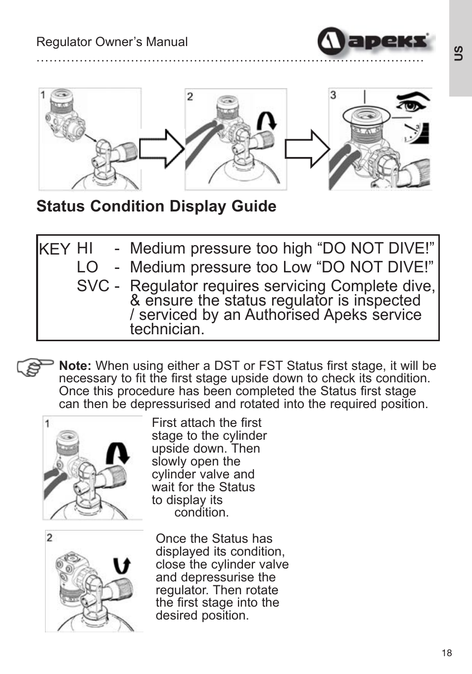 Status condition display guide key | Aqua Lung Apeks Regulator User Manual | Page 18 / 47