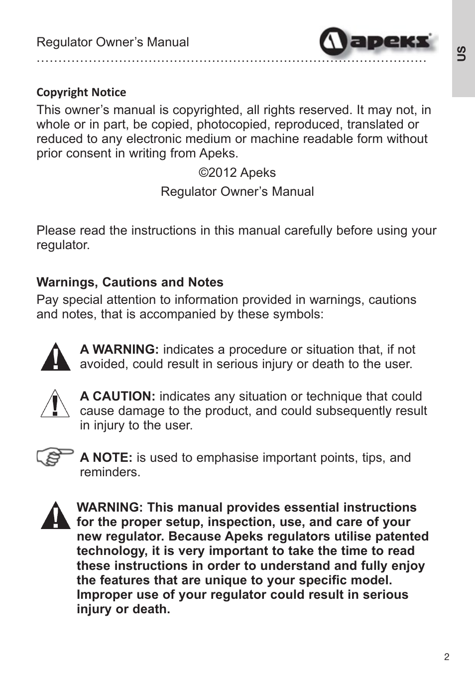 Aqua Lung Apeks Regulator User Manual | Page 2 / 47