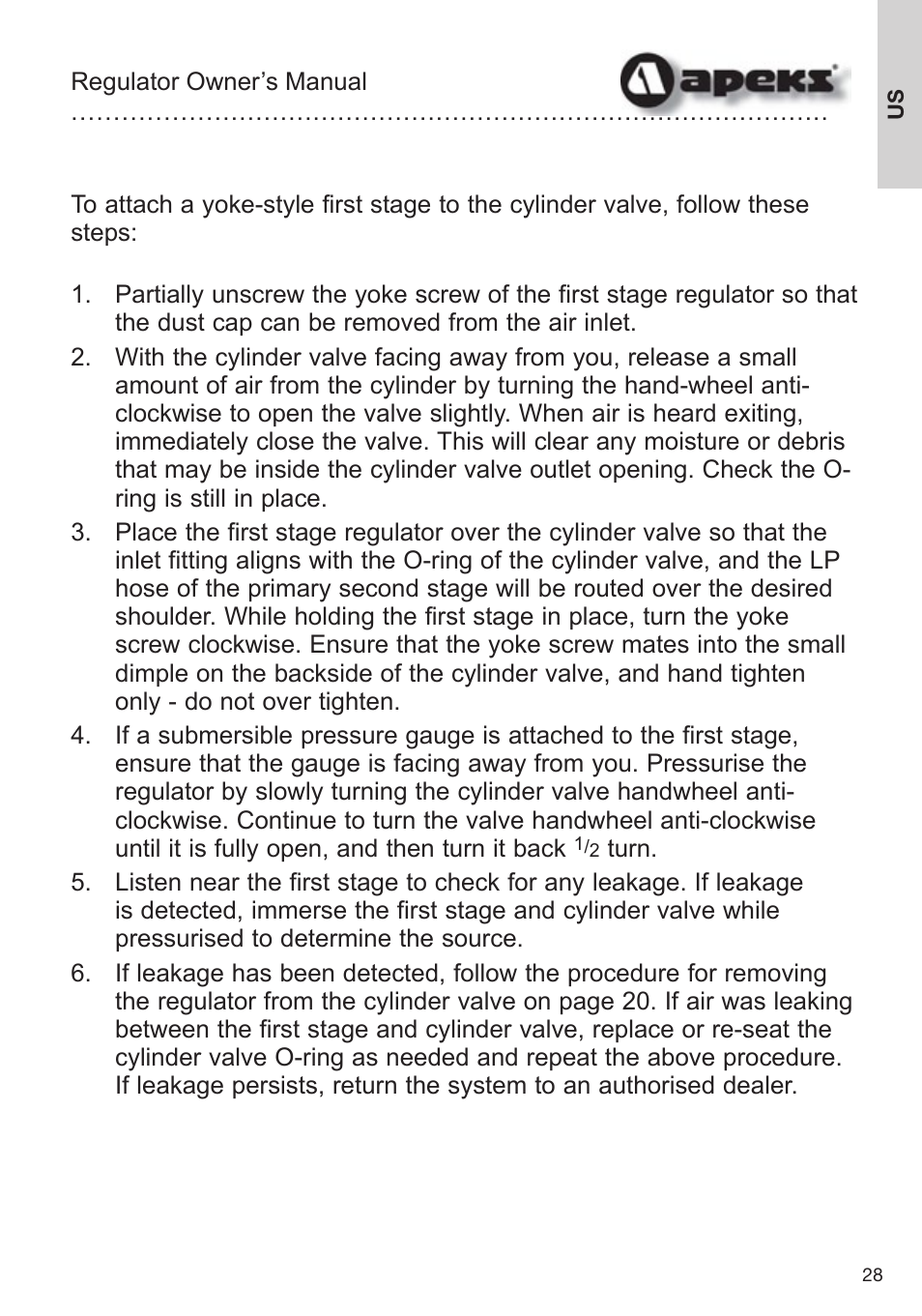 Aqua Lung Apeks Regulator User Manual | Page 28 / 47