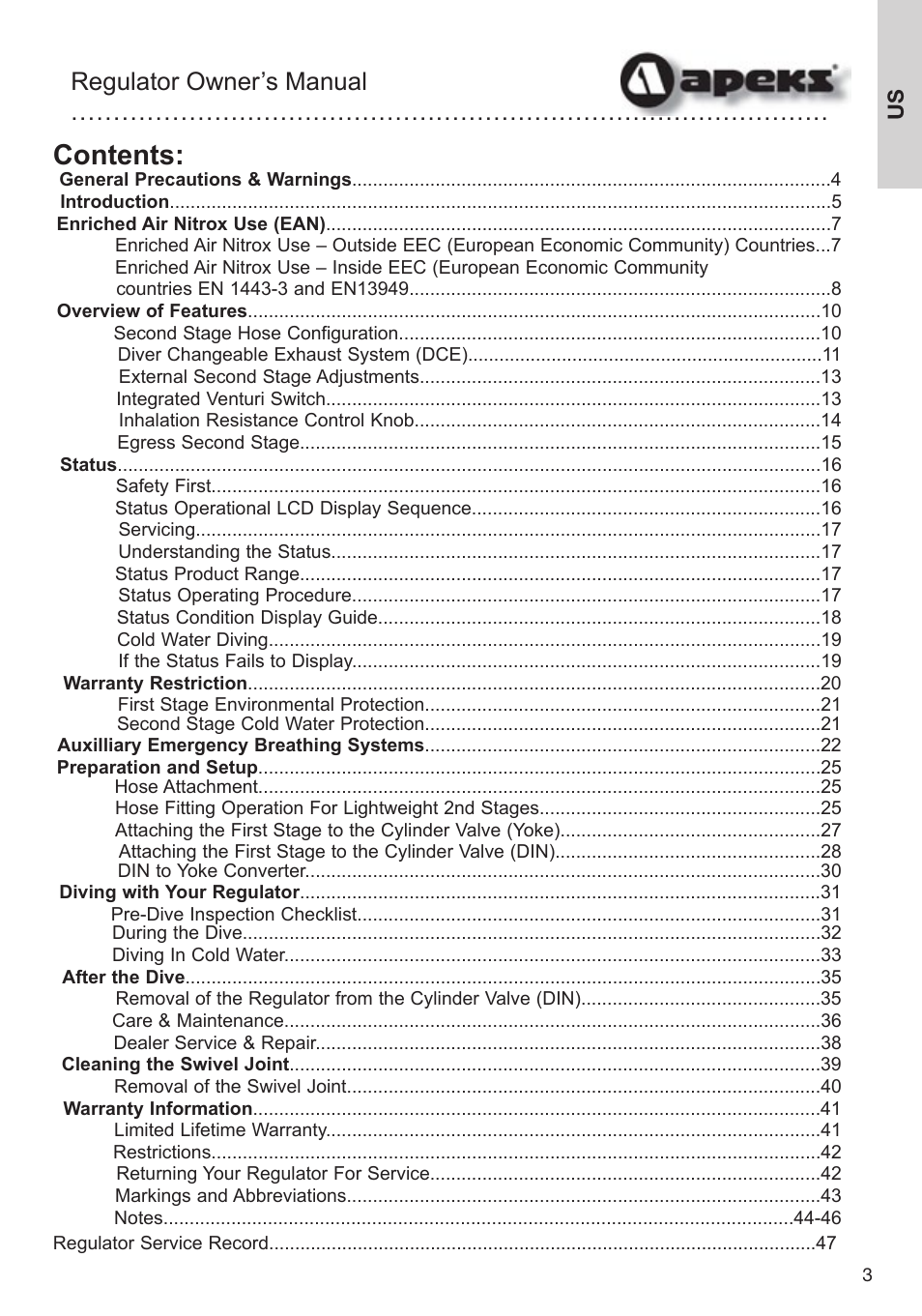 Aqua Lung Apeks Regulator User Manual | Page 3 / 47