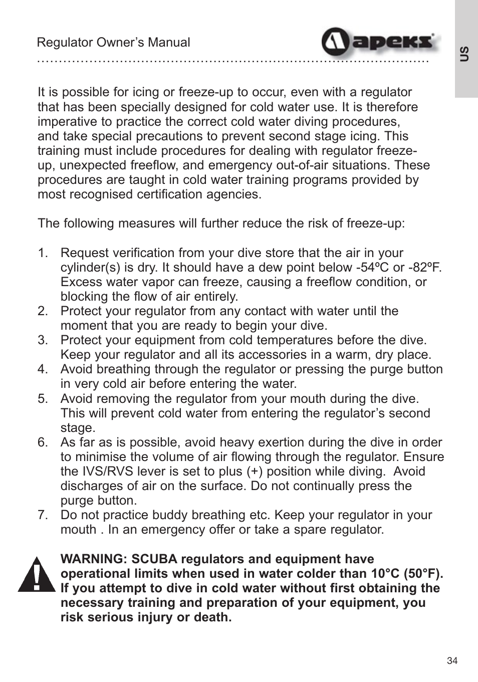 Aqua Lung Apeks Regulator User Manual | Page 34 / 47