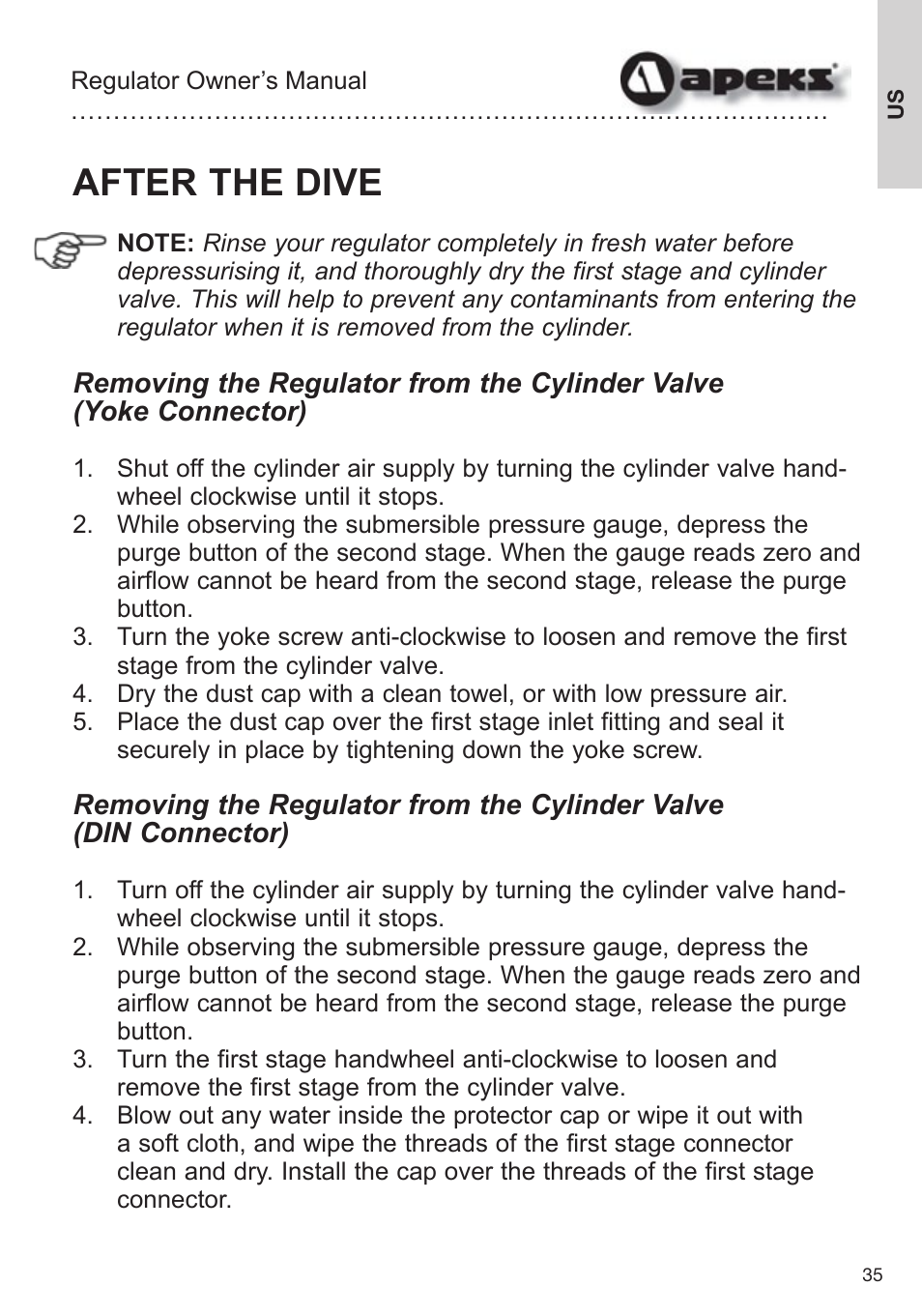 After the dive | Aqua Lung Apeks Regulator User Manual | Page 35 / 47