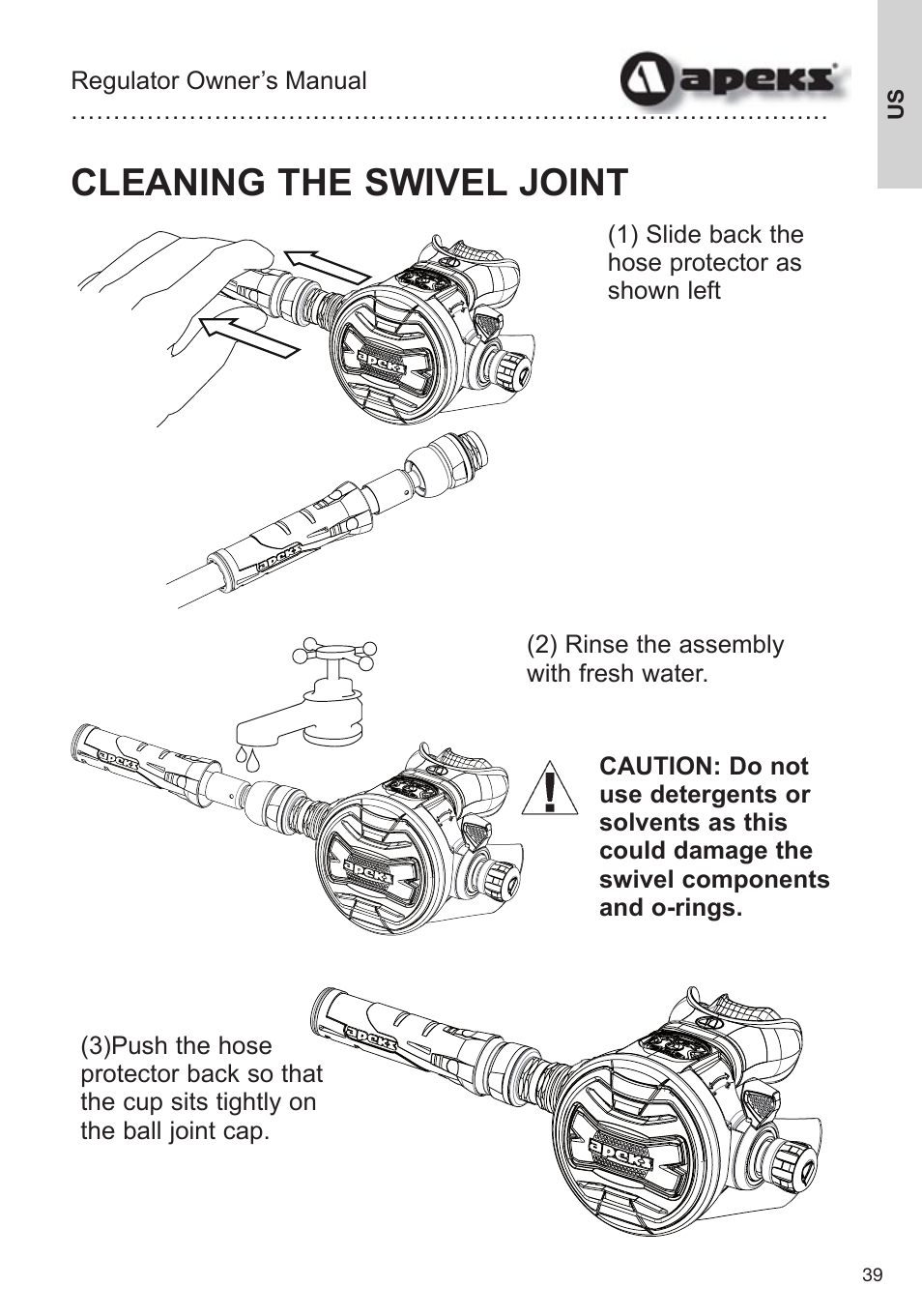 Cleaning the swivel joint | Aqua Lung Apeks Regulator User Manual | Page 39 / 47