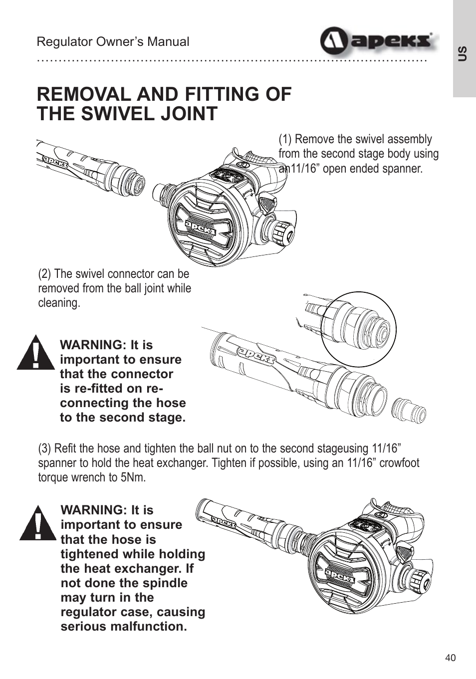 Removal and fitting of the swivel joint | Aqua Lung Apeks Regulator User Manual | Page 40 / 47