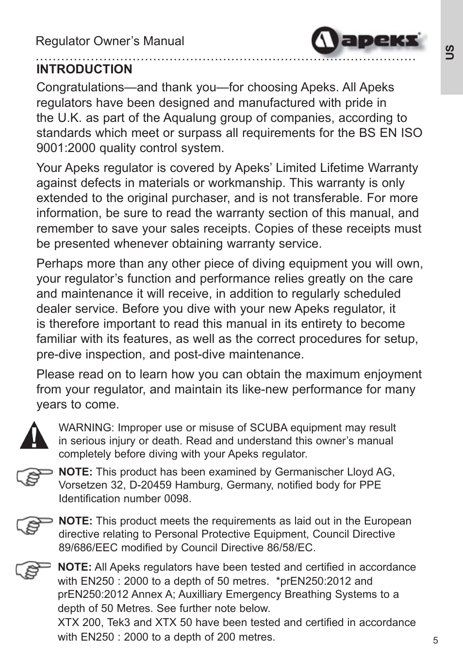 Aqua Lung Apeks Regulator User Manual | Page 5 / 47