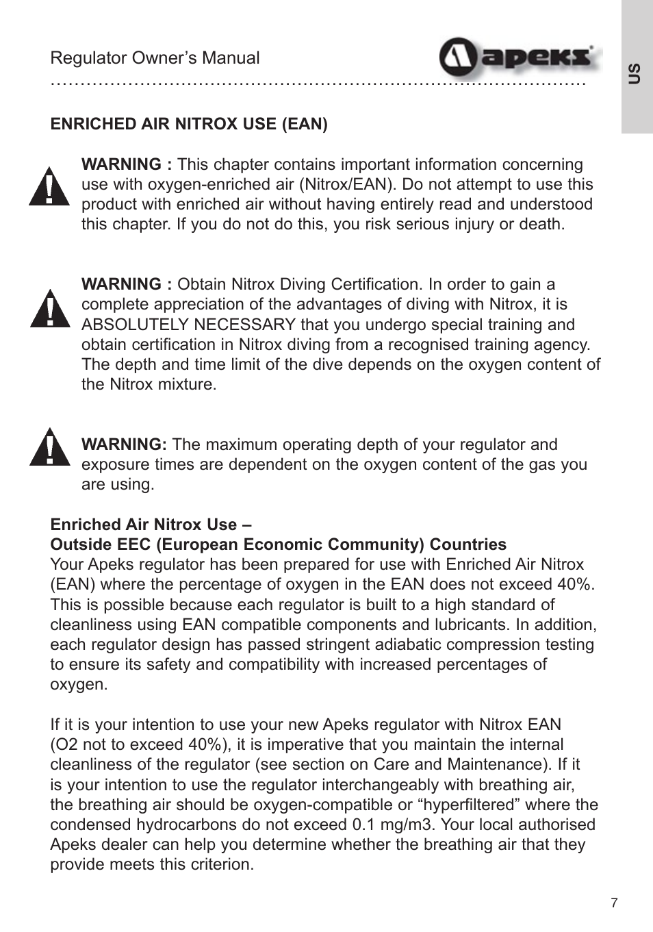 Aqua Lung Apeks Regulator User Manual | Page 7 / 47