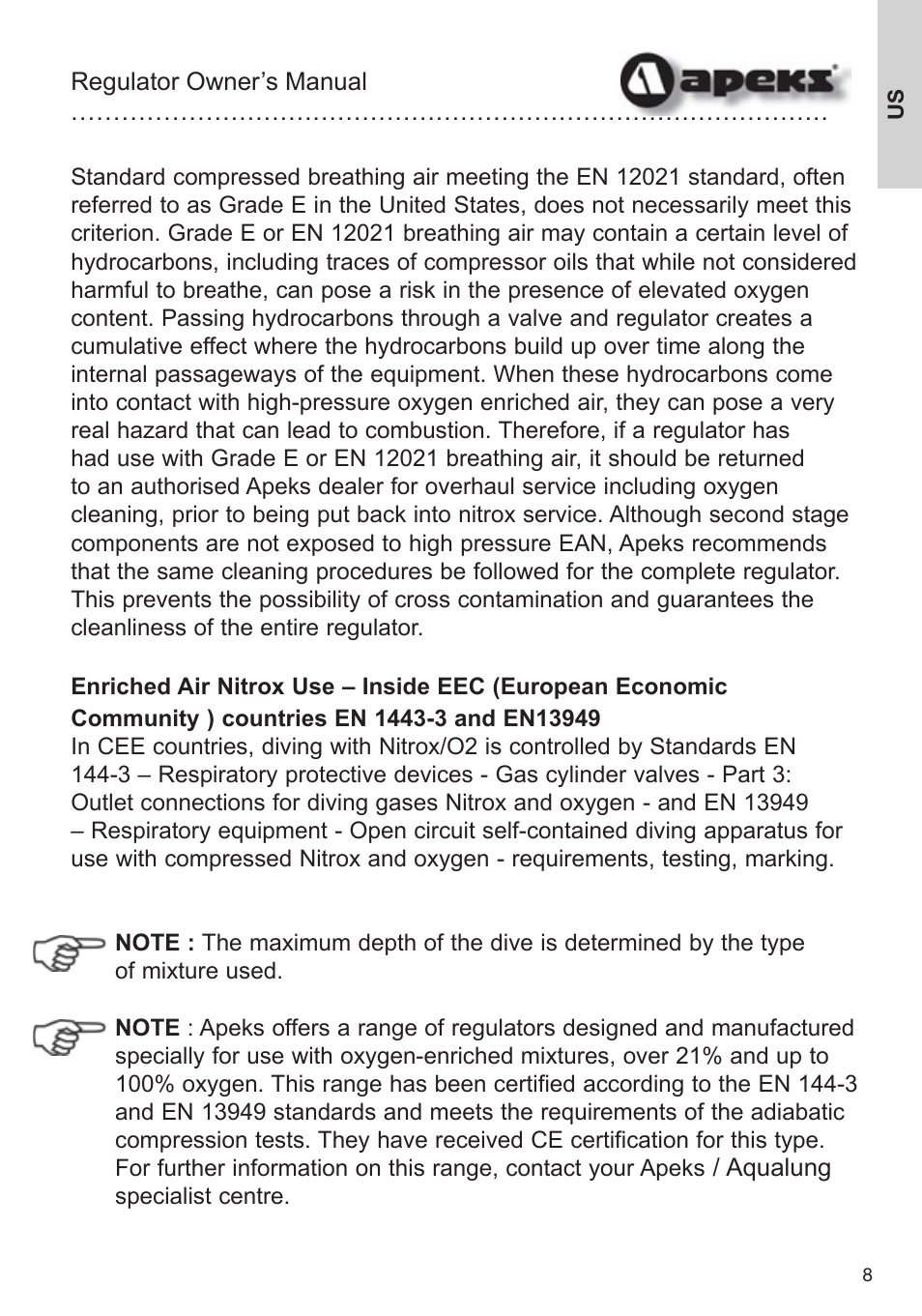 Aqua Lung Apeks Regulator User Manual | Page 8 / 47