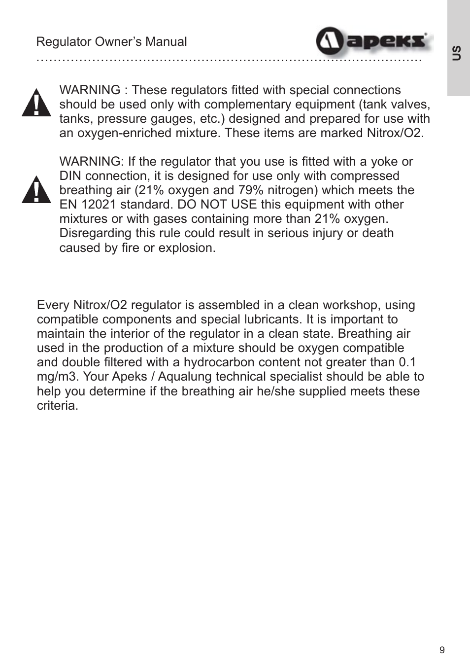 Aqua Lung Apeks Regulator User Manual | Page 9 / 47