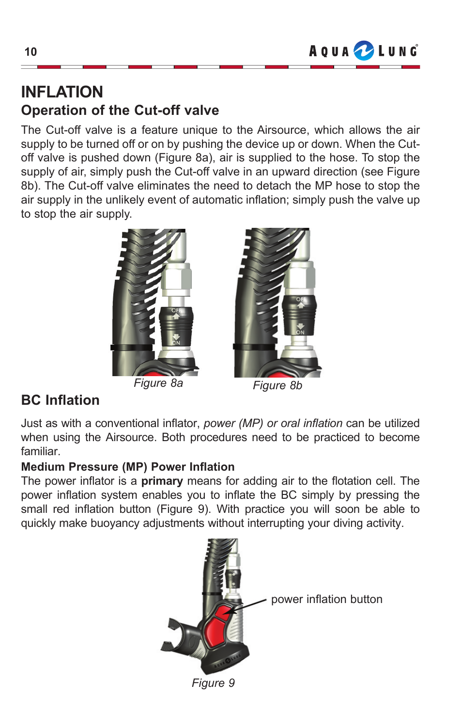 Inflation | Aqua Lung Airsource 3 with Cut-off Valve User Manual | Page 10 / 20
