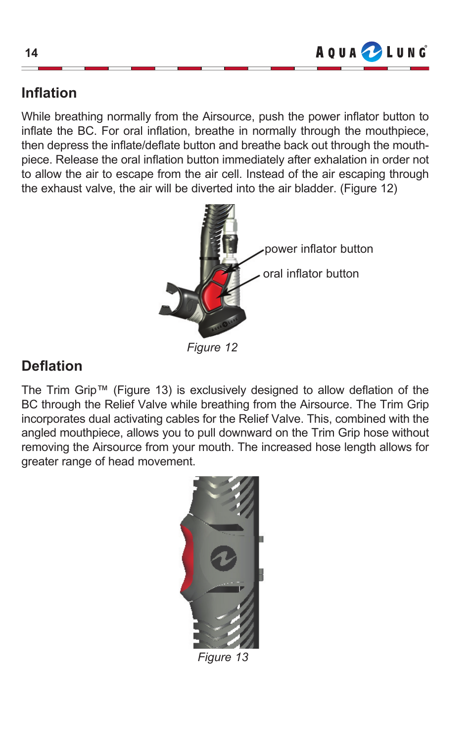 Inflation, Deflation | Aqua Lung Airsource 3 with Cut-off Valve User Manual | Page 14 / 20