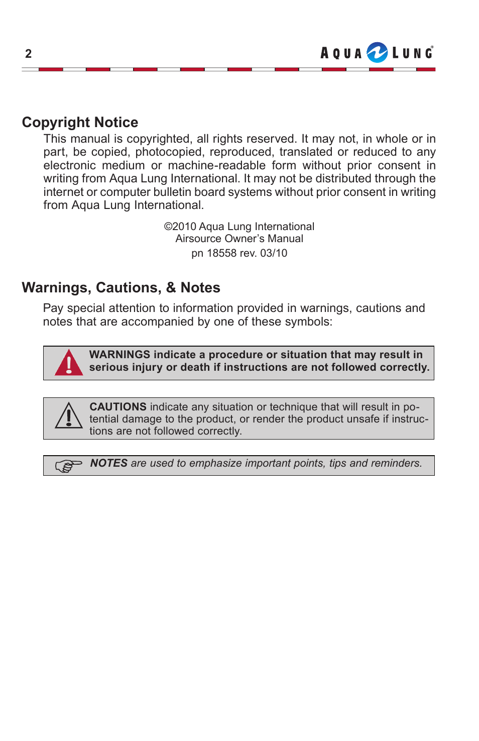 Aqua Lung Airsource 3 with Cut-off Valve User Manual | Page 2 / 20