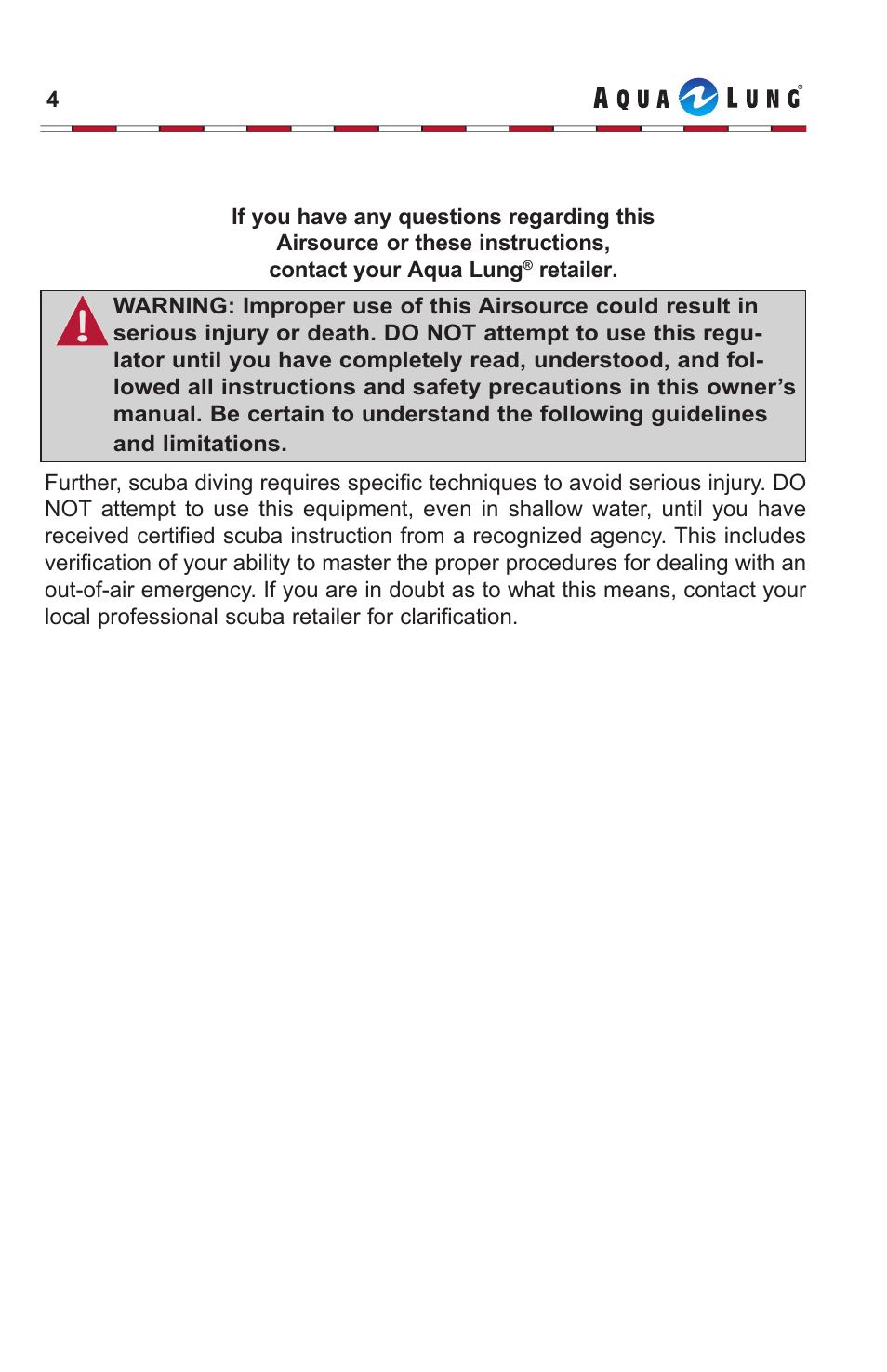 Aqua Lung Airsource 3 with Cut-off Valve User Manual | Page 4 / 20