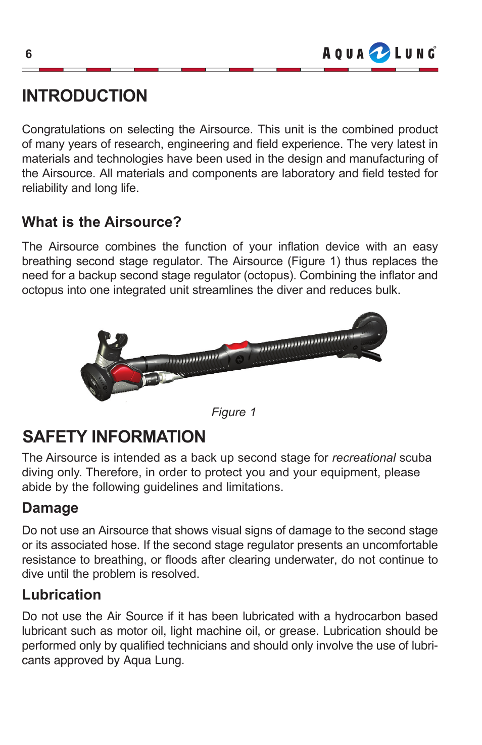 Introduction, Safety information | Aqua Lung Airsource 3 with Cut-off Valve User Manual | Page 6 / 20