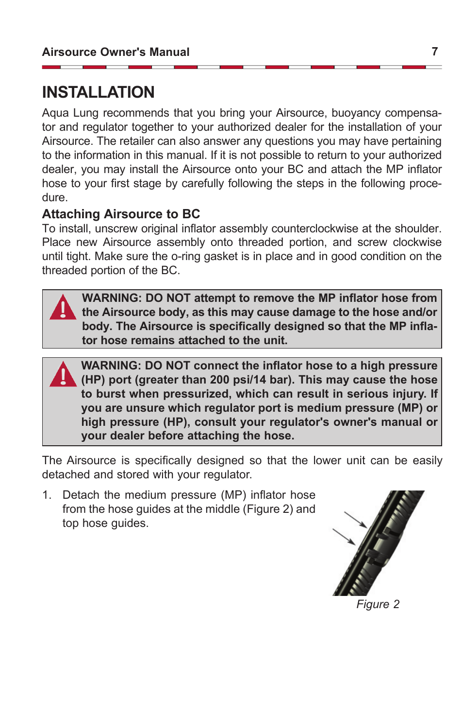 Installation | Aqua Lung Airsource 3 with Cut-off Valve User Manual | Page 7 / 20