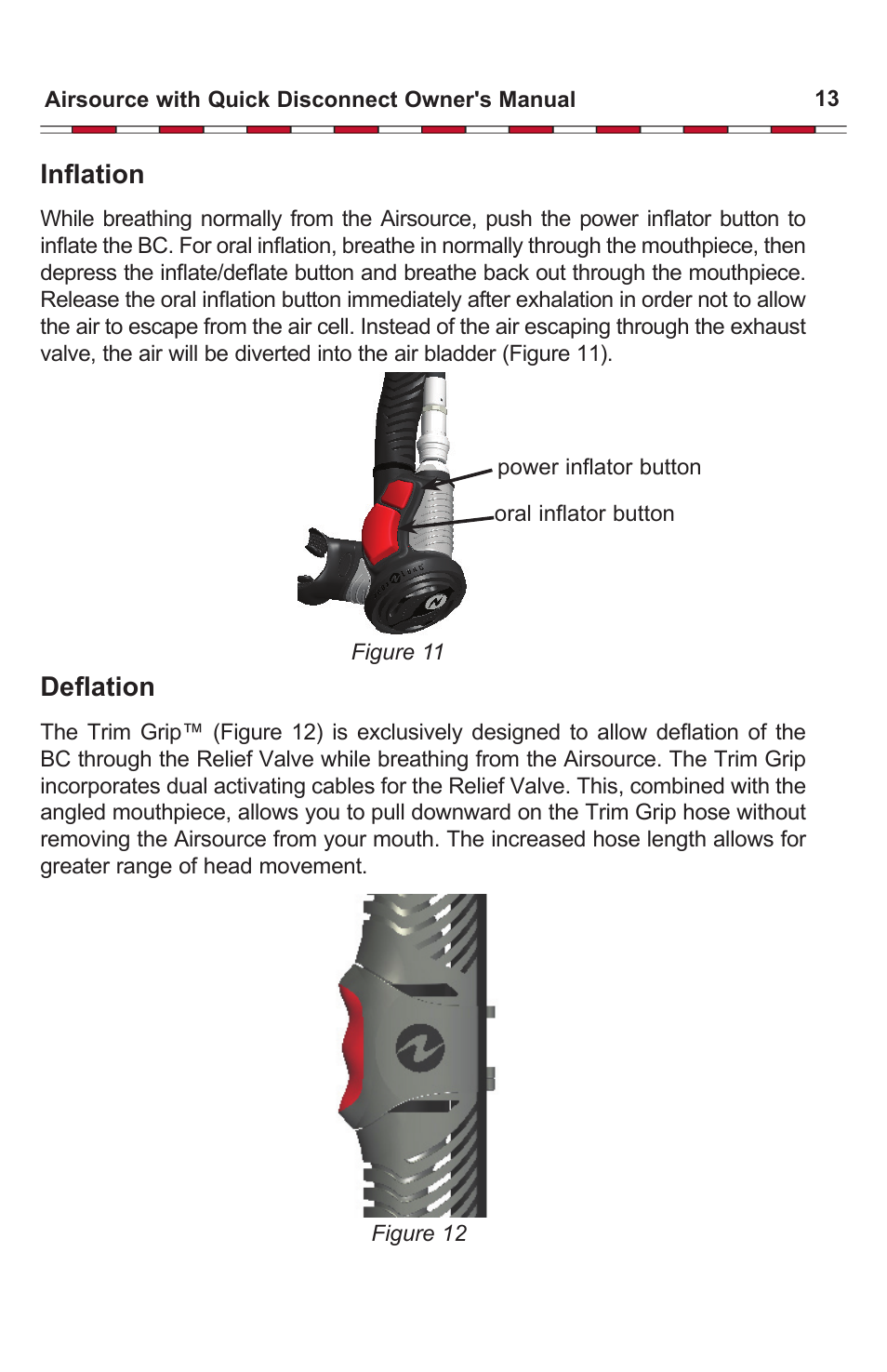 Inflation, Deflation | Aqua Lung Airsource Quick Disconnect User Manual | Page 13 / 19