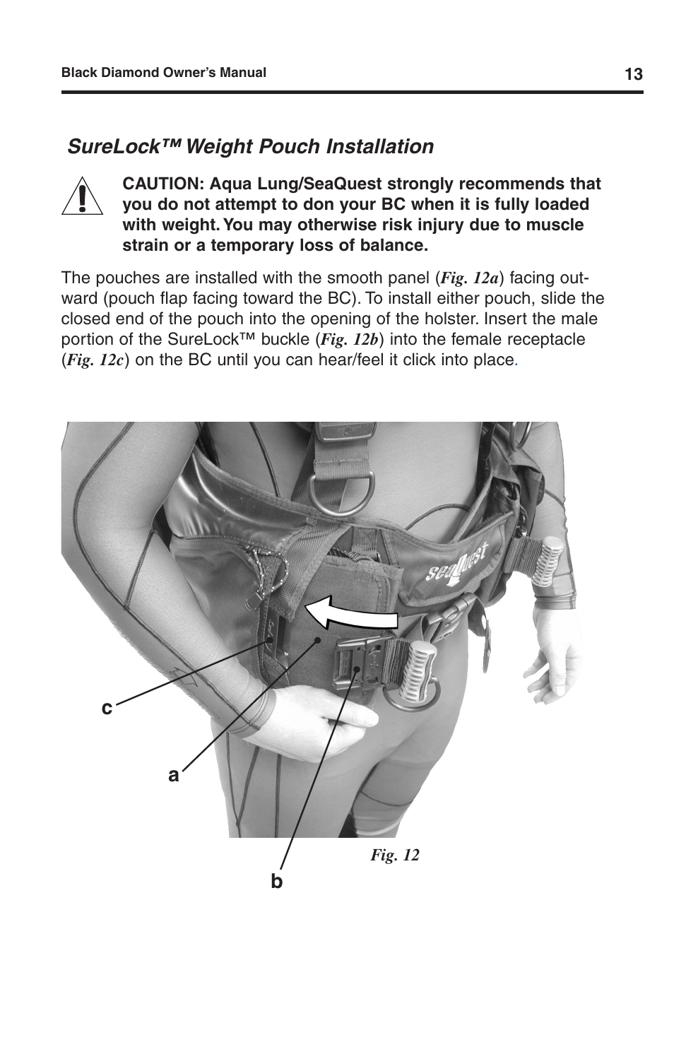 Surelock™ weight pouch installation, Ab c | Aqua Lung Black Diamond SL BC User Manual | Page 13 / 28