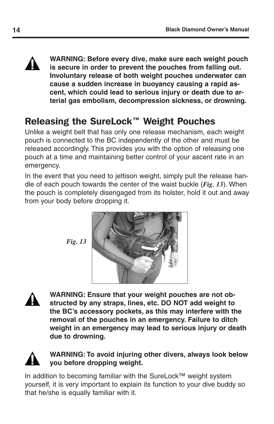 Releasing the surelock™ weight pouches | Aqua Lung Black Diamond SL BC User Manual | Page 14 / 28