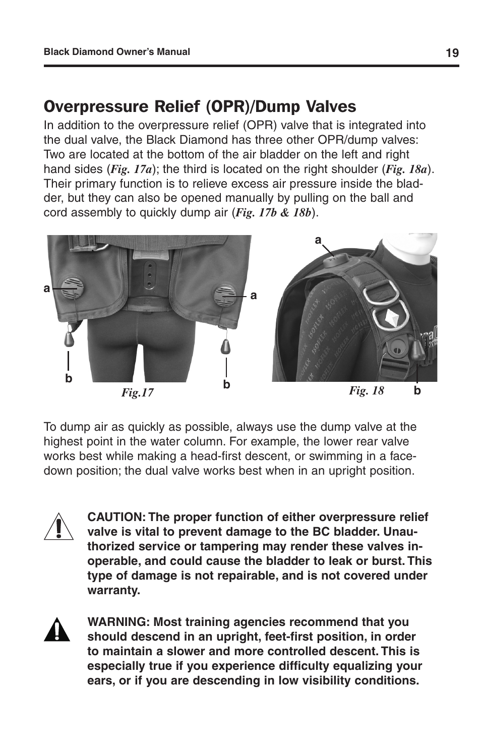 Overpressure relief (opr)/dump valves | Aqua Lung Black Diamond SL BC User Manual | Page 19 / 28