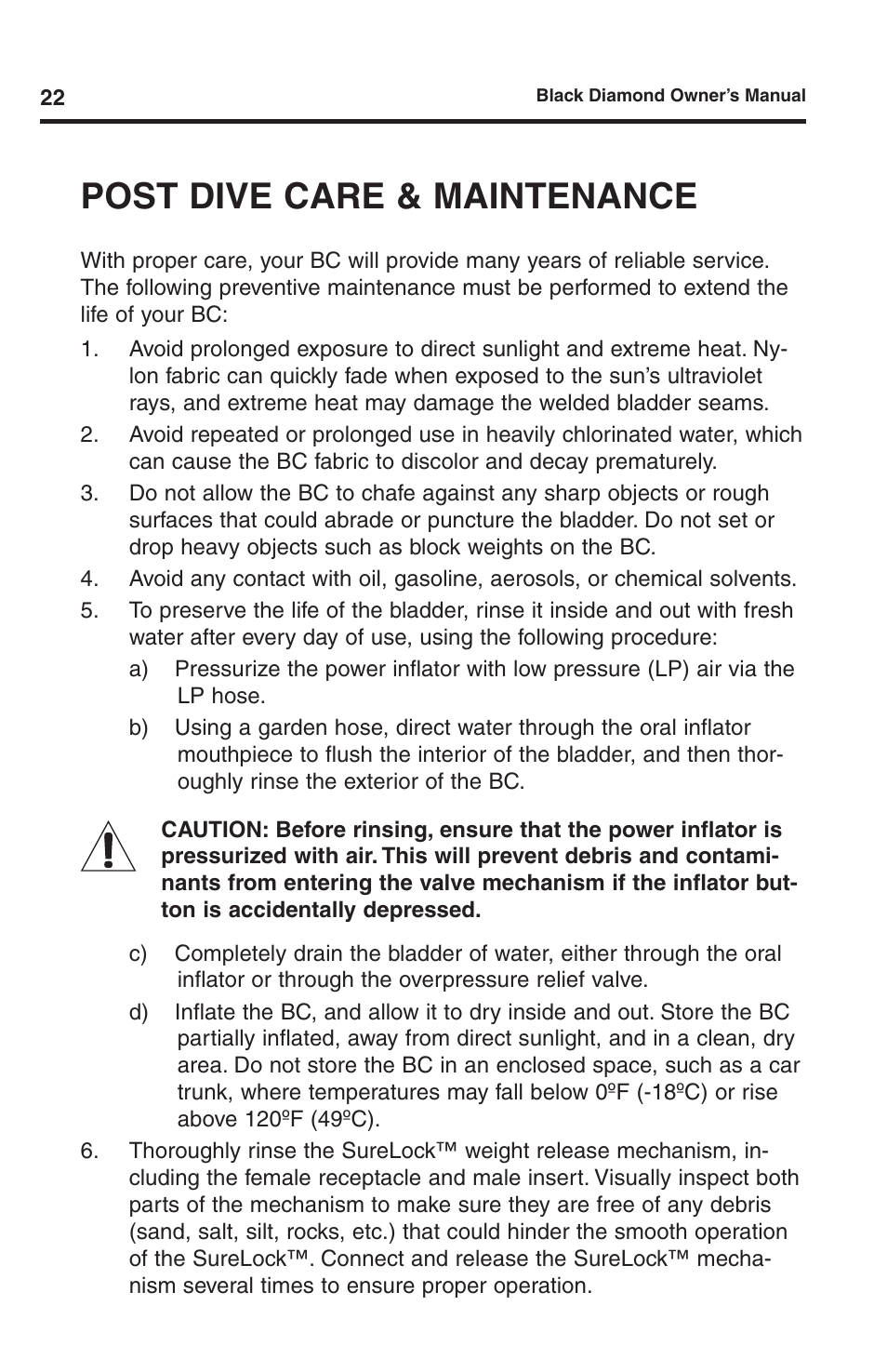 Post dive care & maintenance | Aqua Lung Black Diamond SL BC User Manual | Page 22 / 28