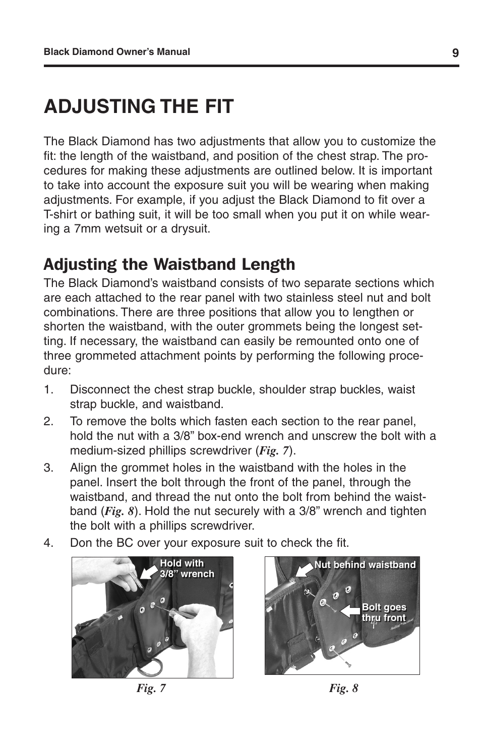 Adjusting the fit, Adjusting the waistband length | Aqua Lung Black Diamond SL BC User Manual | Page 9 / 28