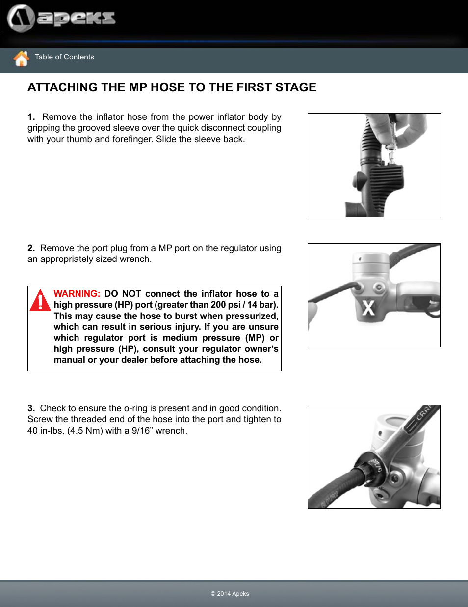 Attaching the mp hose to the first stage | Aqua Lung Black Ice BC User Manual | Page 13 / 37