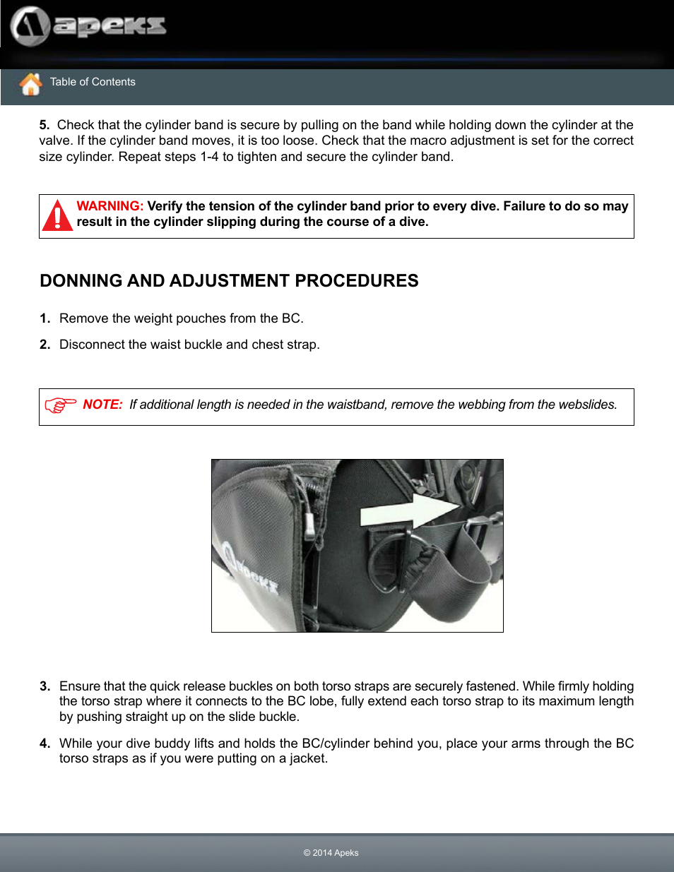 Donning and adjustment procedures | Aqua Lung Black Ice BC User Manual | Page 18 / 37