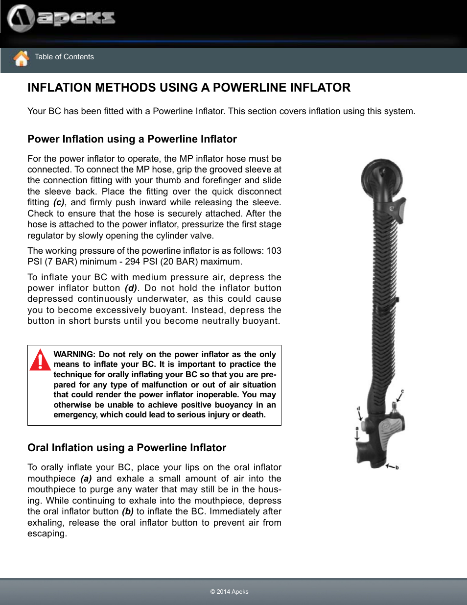 Inflation methods using a powerline inflator | Aqua Lung Black Ice BC User Manual | Page 30 / 37